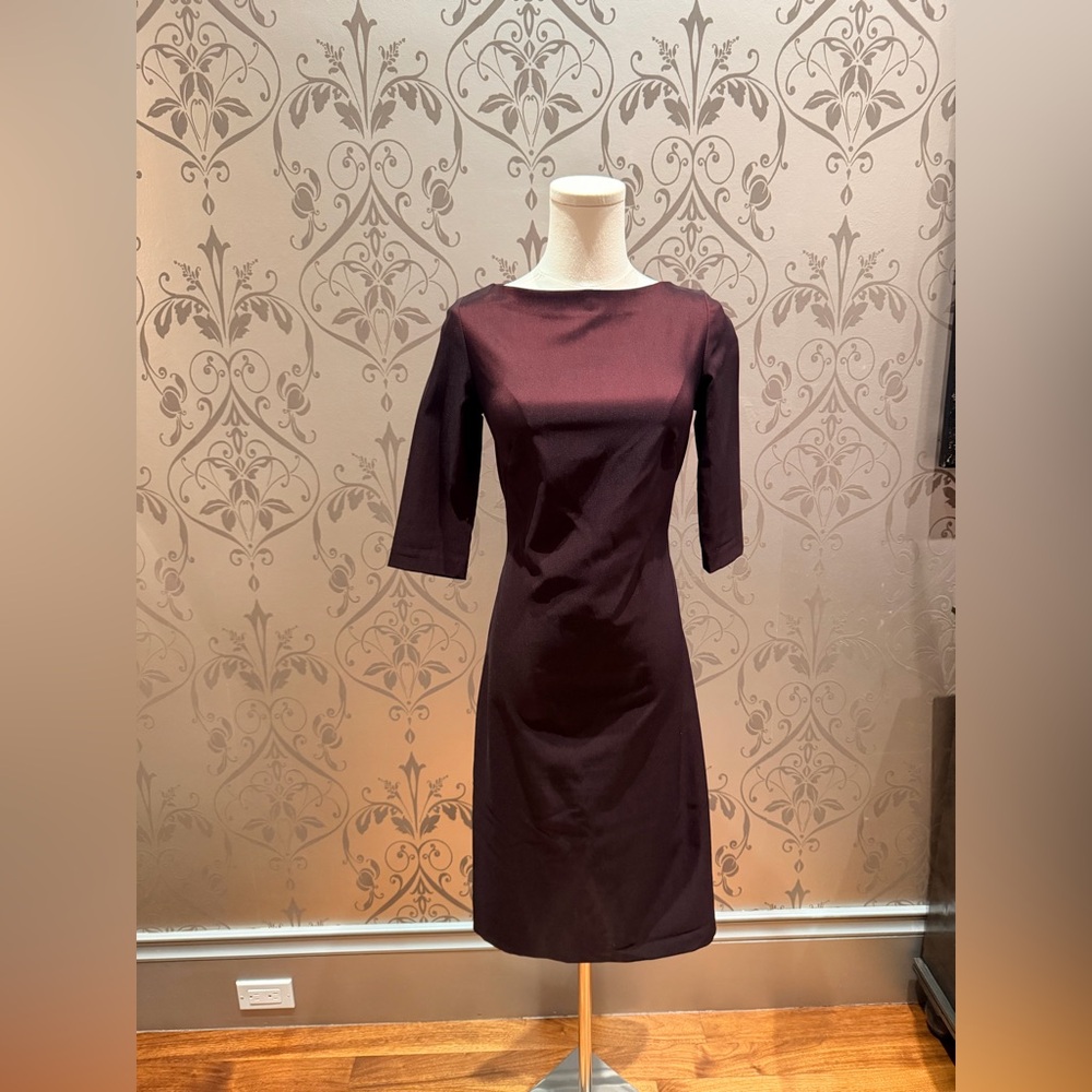 🍷 Necessary Objects Deep Plum Satin Shift Dress 
Size XS Bateau Neck 3/4 Sleeve